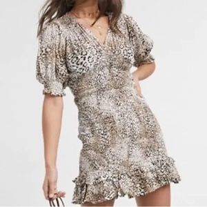 Faithfull the Brand Margherita Animal Print Smocked Dress ~ M ~